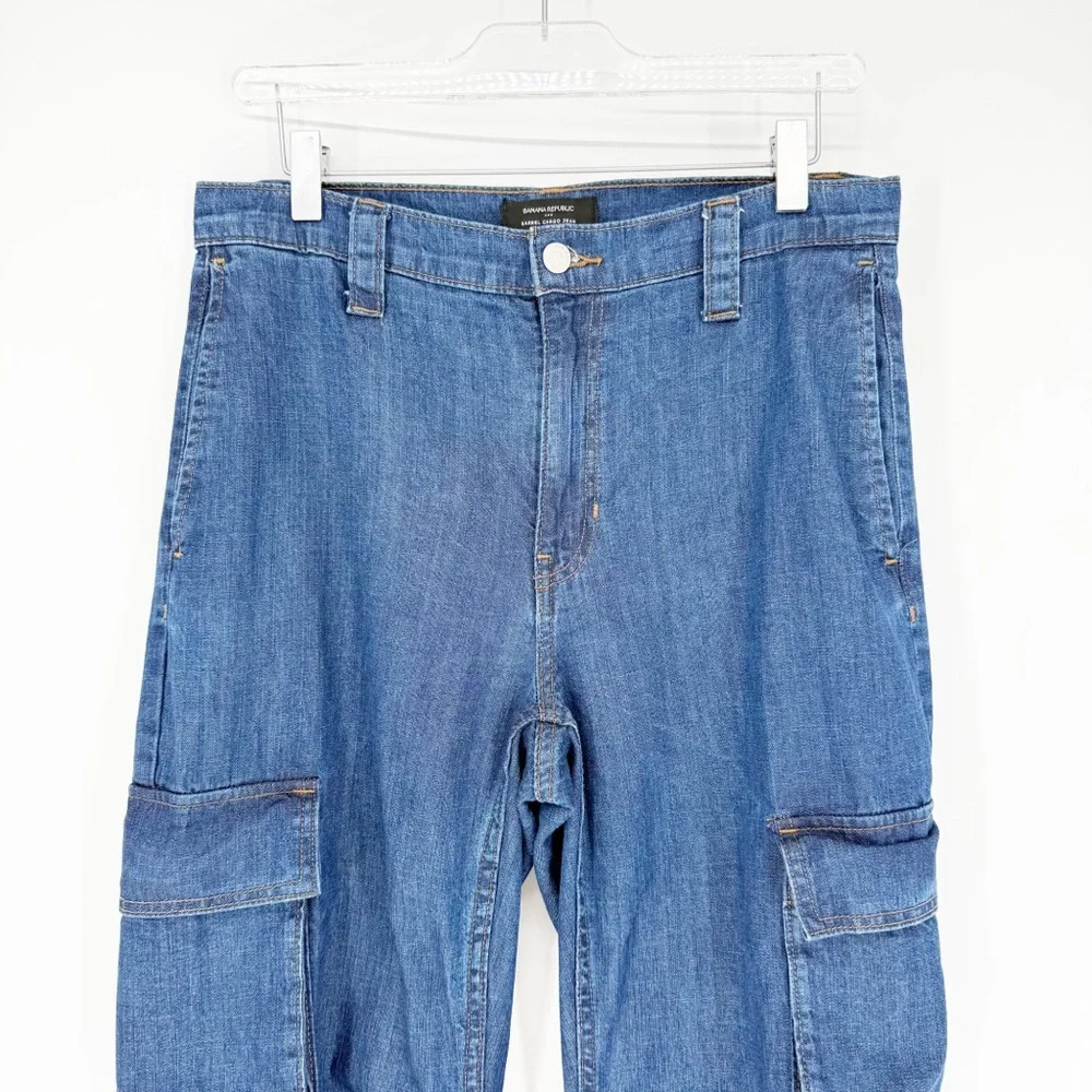 Banana Republic High Waist Barrel Cargo Jeans 28 Blue‎ - Picture 4 of 7
